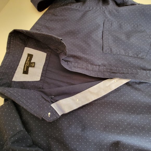 Banana Republic Mens Slim Fit L/S Button Down Shirt Size L Navy with Blue Dots - Picture 12 of 12